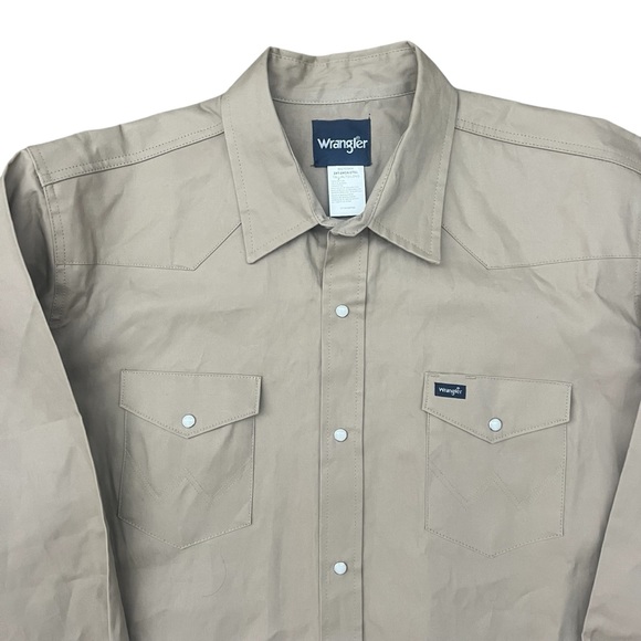 Vintage 90s - Wrangler Snap Down Thick Material Western Shirt Khaki Beige XXL - Picture 9 of 11